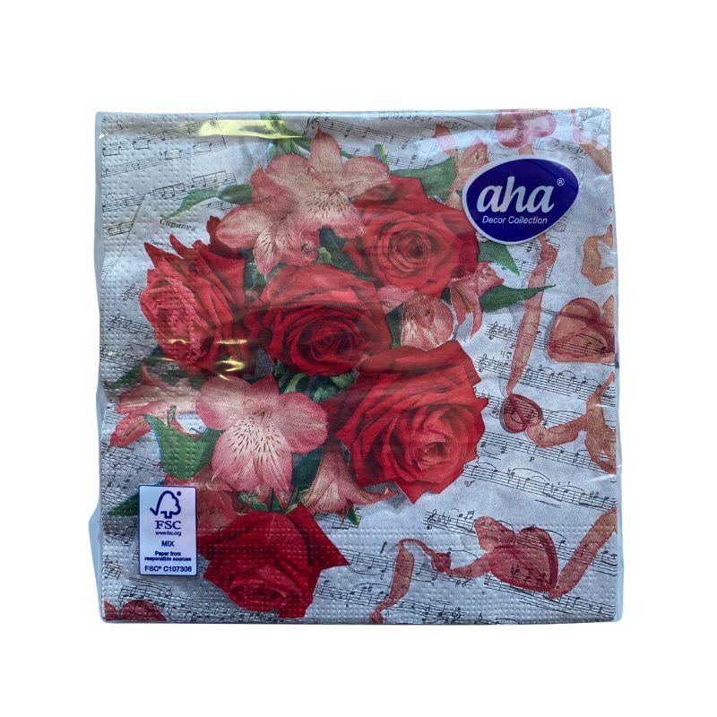AHA Salvete sa Ružama – Troslojne, 20 Komada (33x33 cm)