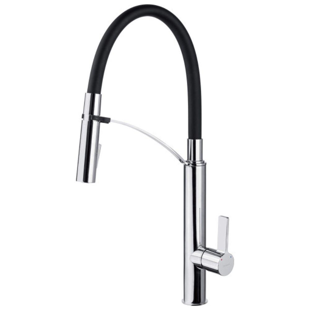 Deante Gerbera BGB B720 – Granitna kuhinjska slavina, crna/hrom kombinacija