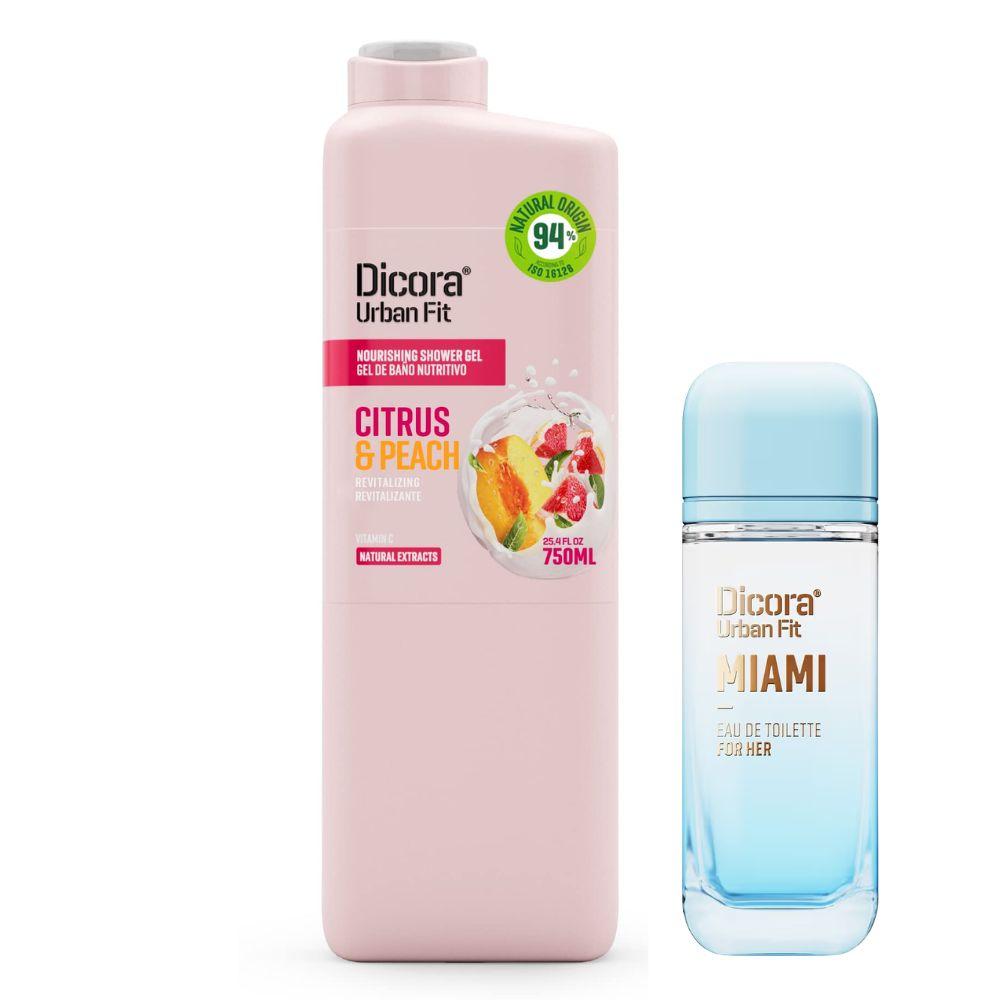 Dicora Urban Fit poklon set Citrus & Peach gel za tuširanje 750ml + Miami For Her EDT 40ml