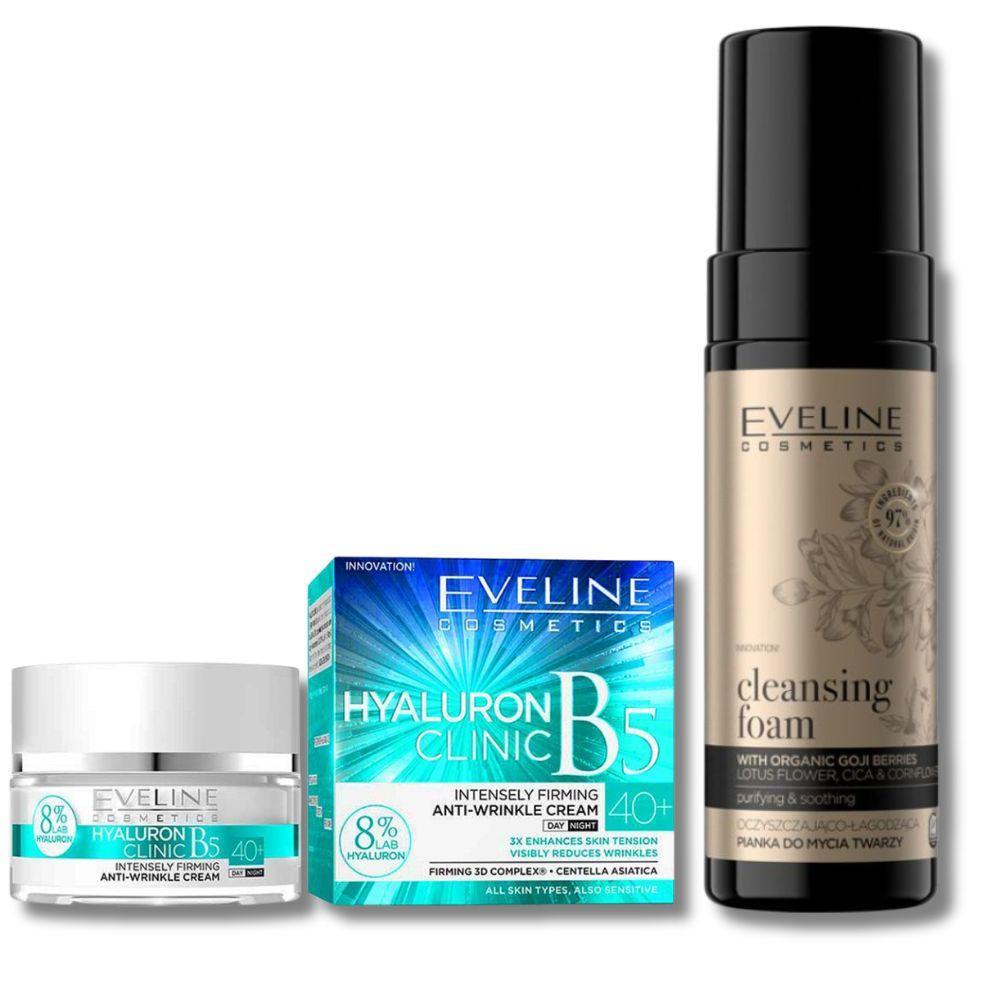 Eveline Hyaluron Clinic B5 40+ krema 50 ml + Eveline Organic Gold Cleansing Foam 150 ml set