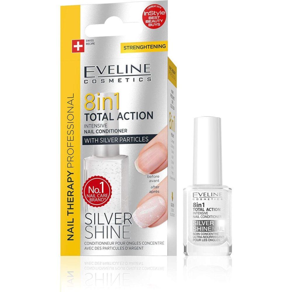 Eveline Total Action 8in1 Silver – zaštita za nokte sa šljokicama 12ml