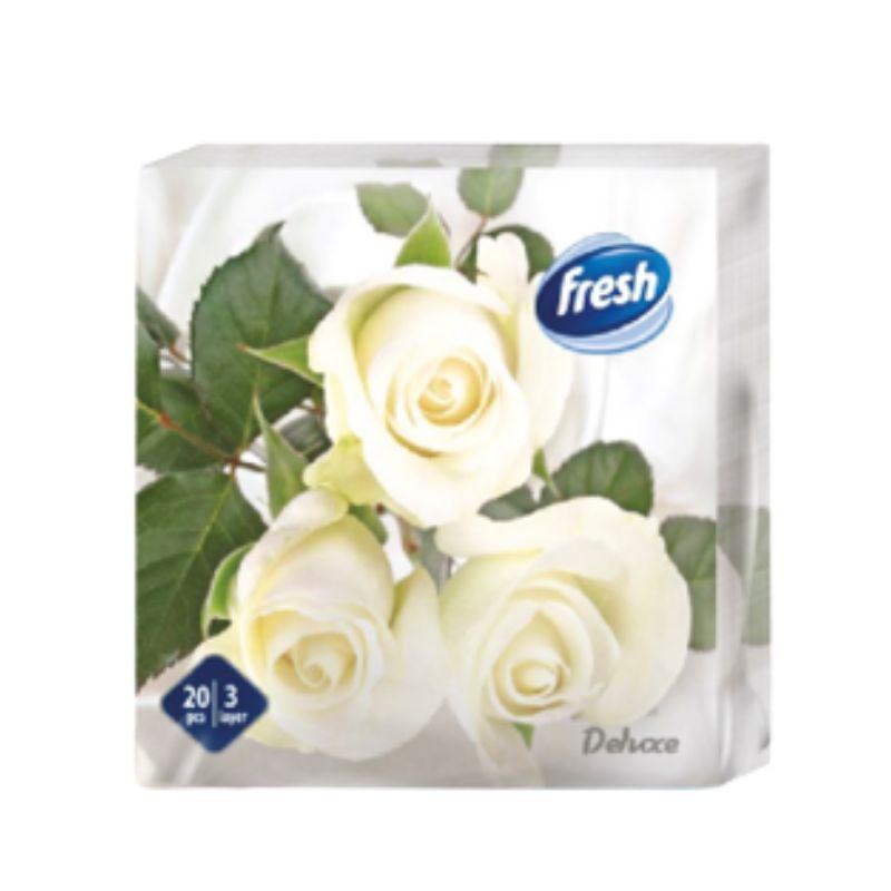 Fresh Deluxe Salvete Bele Ruže – Troslojne, 20 Komada (33x33 cm)