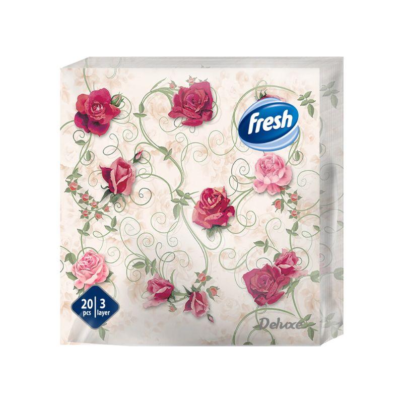 Fresh Deluxe Salvete Crvene Ruže – Troslojne, 20 Komada (33x33 cm)