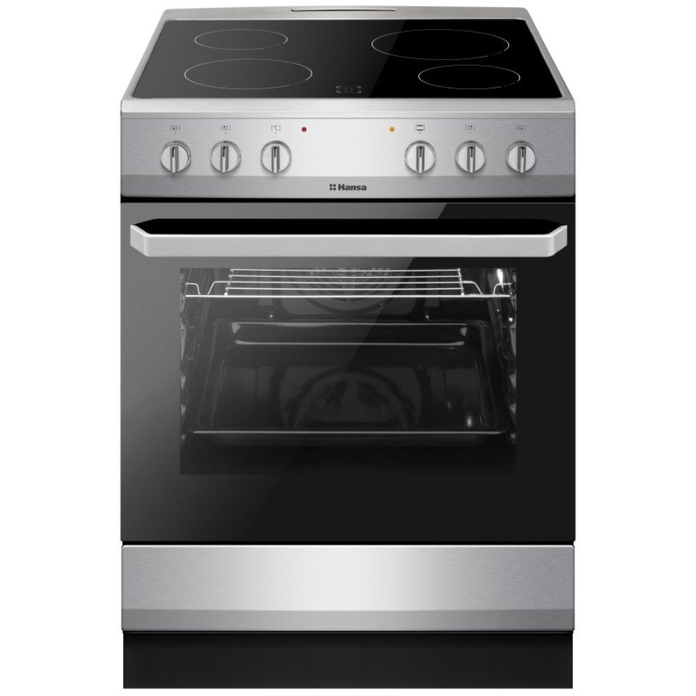 Hansa FCCX680009 Električni šporet 60 cm – Inox, 8 funkcija rerne, staklokeramička ploča, HiLight zone, grill 2000W, energetska klasa A
