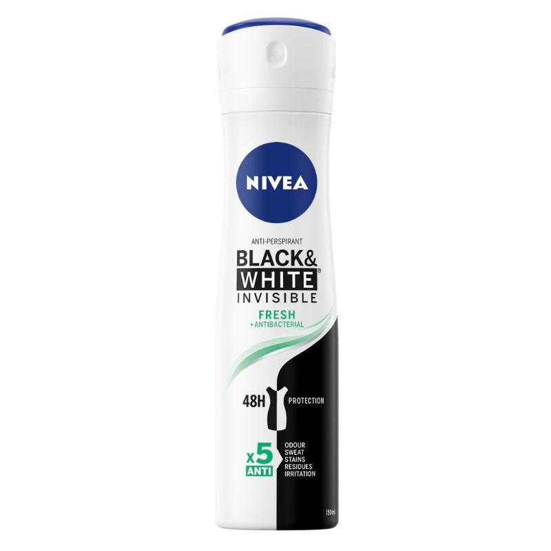 NIVEA Black & White Invisible Fresh + Antibacterial Dezodorans u Spreju – 150 ml