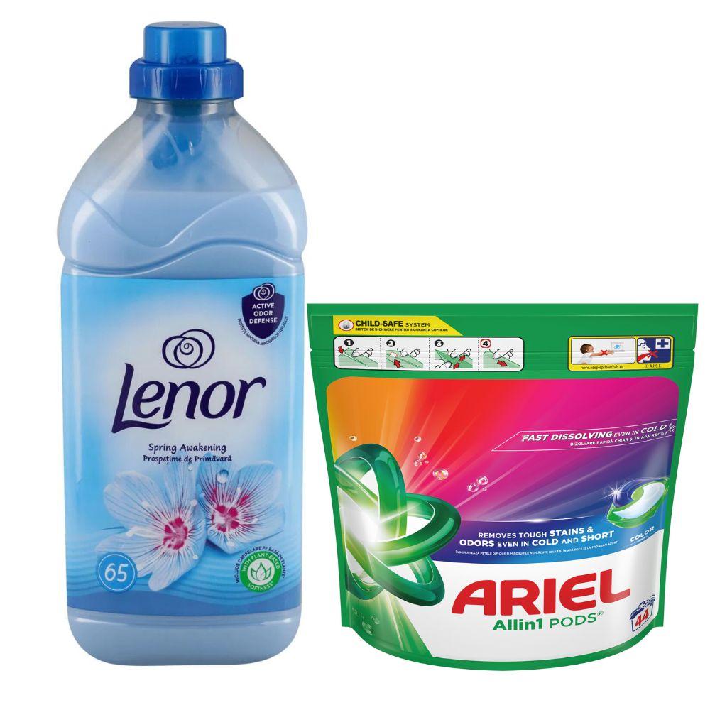 Paket Ariel PODS Color kapsule za veš 44 kom + Lenor omekšivač Spring Awakening 1625 ml