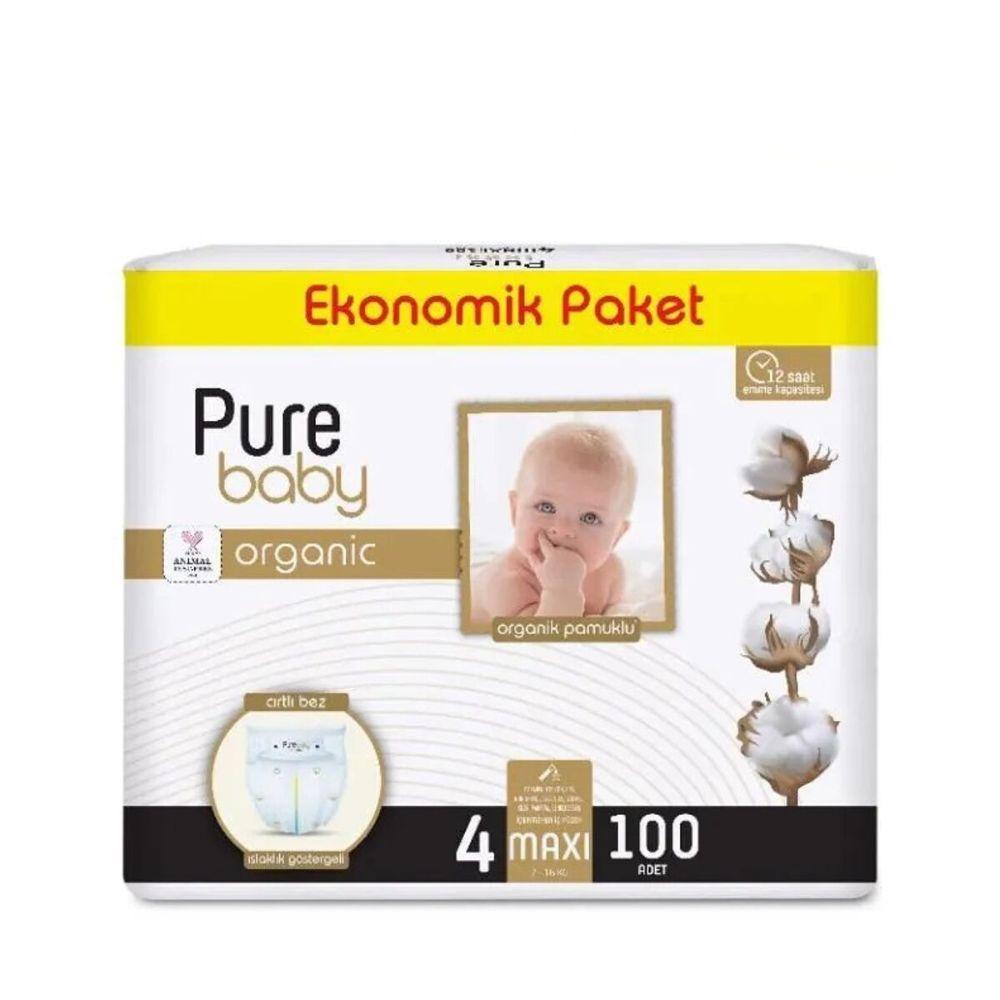 Pure Baby Organic Cotton pelene za bebe – Veličina 4 (7–16 kg), 100 komada