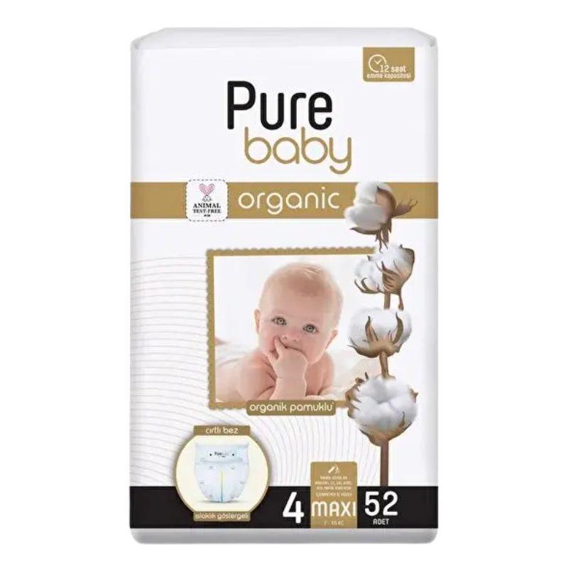 Pure Baby Organic Cotton pelene za bebe – Veličina 4 (7–16 kg), 52 komada