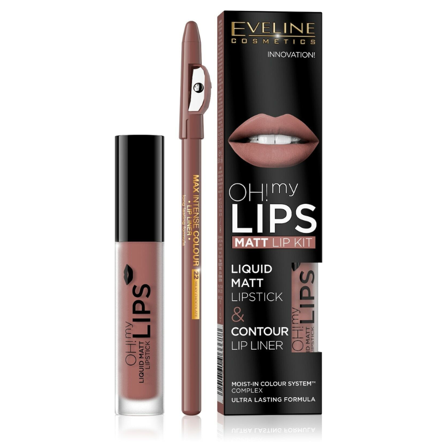 Ruž za usne mat tečni i olovka za usne Oh! my Velvet Lips 02 Milky Chocolate, Eveline