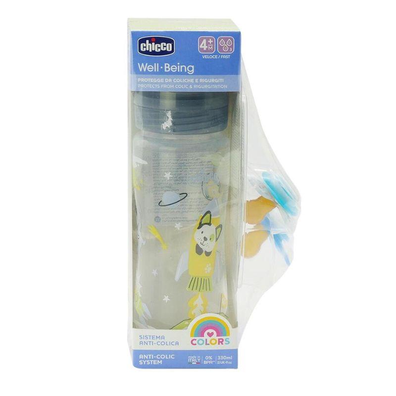 Chicco WB set – plastična flašica 330 ml + PhAir laža, plava (4+ meseci)