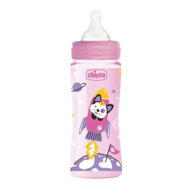 Chicco WB set – plastična flašica 330 ml + Light laža, roze (4+ meseci)