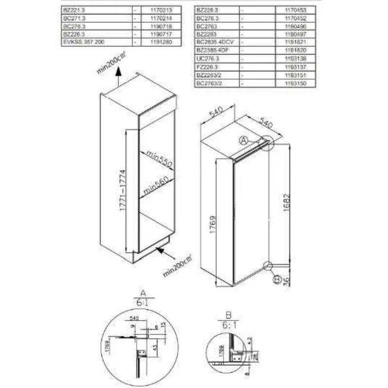 Amica ugradni frizider BC2835.4DCV 178 cm