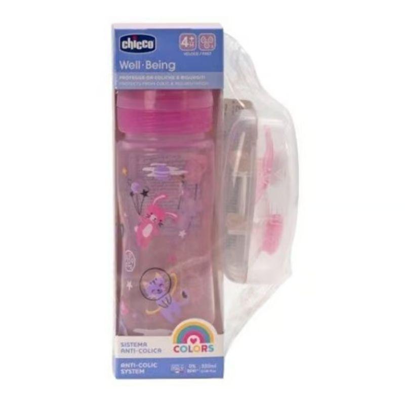 Chicco WB set – plastična flašica 330 ml + Light laža, roze (4+ meseci)