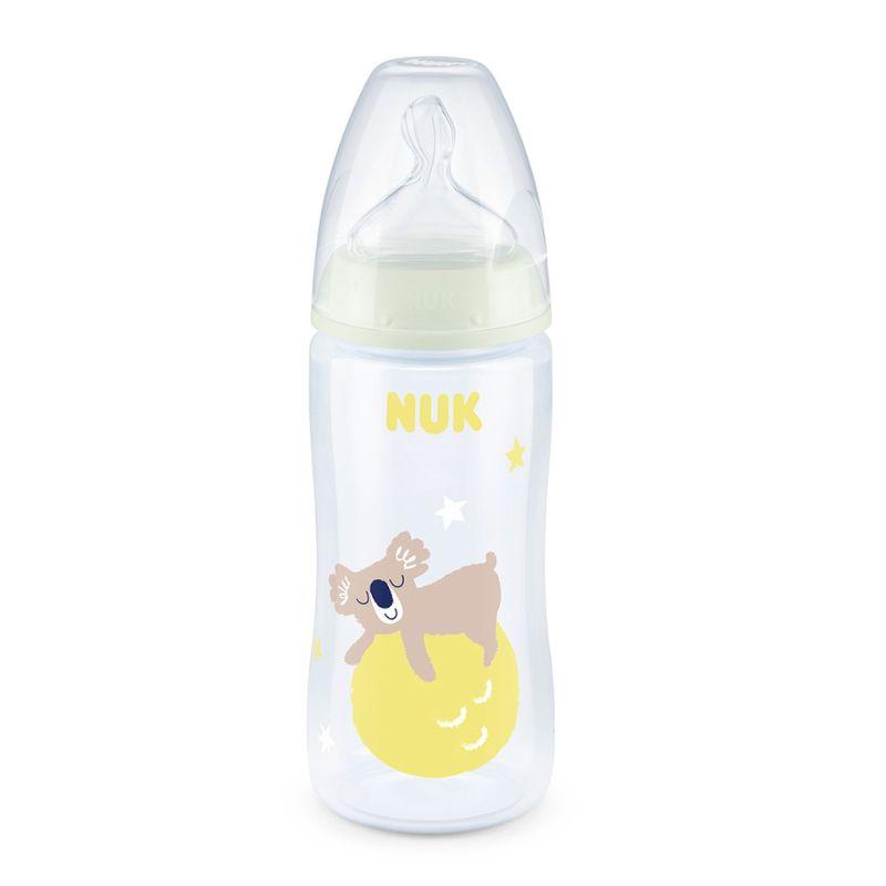 NUK First Choice+ Night plastična flašica sa svetlećim efektom i indikatorom temperature, 300 ml, M (0-6 meseci)