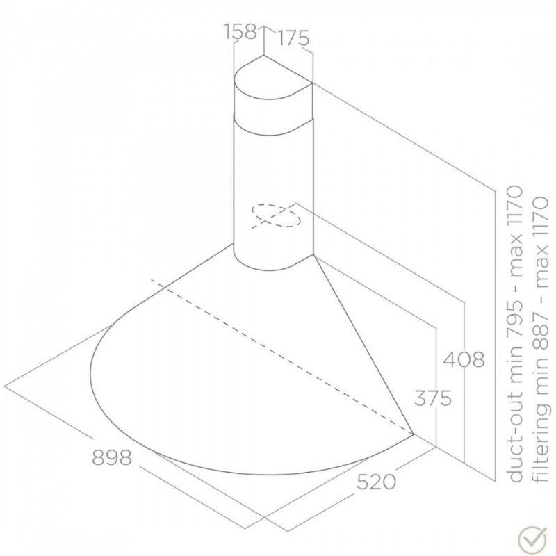 Aspirator TONDA IX F/90 inox zidni 90 cm sa LED osvetljenjem i mehaničkim slajderom