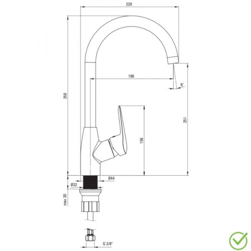 Deante BMO N62M jednoručna slavina mat crna sa keramičkim mešačem