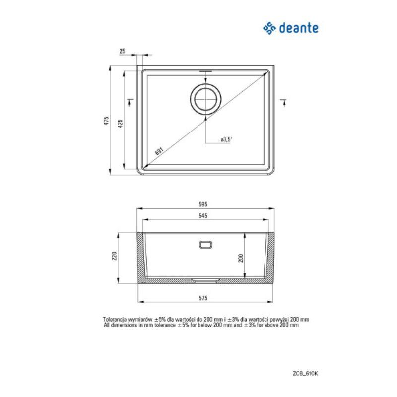 Deante keramička sudopera Sabor 60/CR, bela boja, nasadna, jedno korito