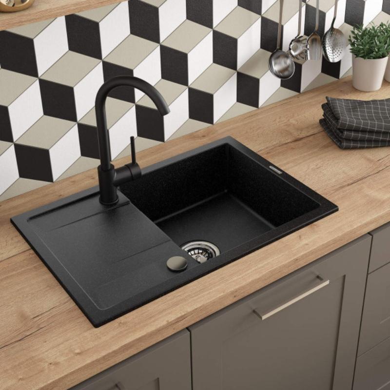 Deante slavina Milin BL BEU B62M, granitna, crna, keramički mešač, visina 354 m