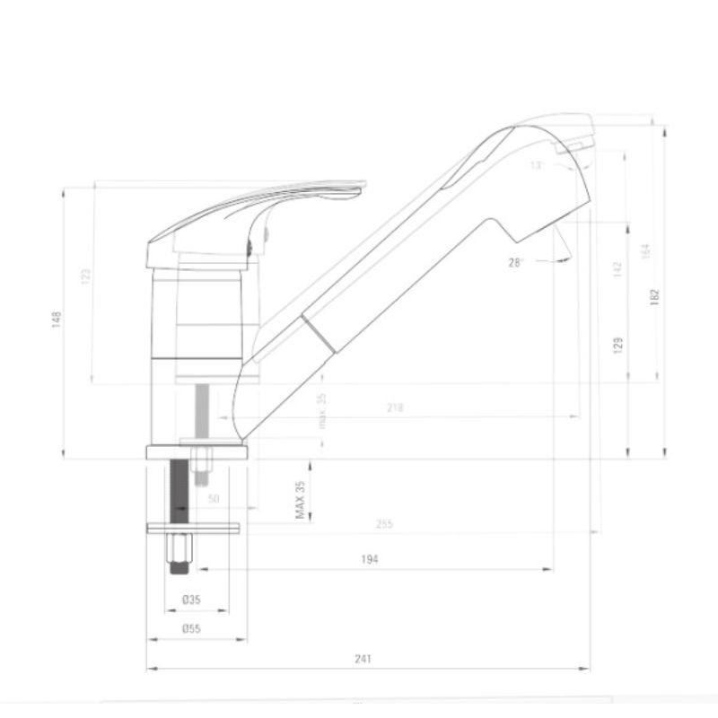 Deante slavina Pepe BL/T – granitna kuhinjska slavina sa tušem, crna grafit boja