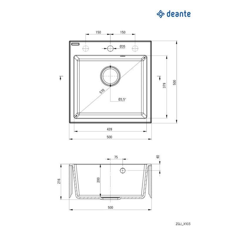 Deante sudopera Evora 50/ANT – granitna sudopera jedno korito, antracid, sa daljinskim podizačem
