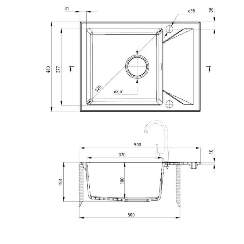Deante sudopera Evora 59/N/O – crna granitna sudopera sa oceđivačem i daljinskim podizačem