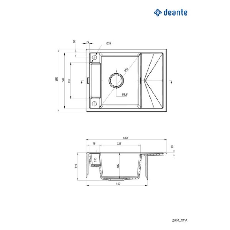 Deante sudopera Magnetic 64/MGR/O ZRM S11A, metalik siva, 1.5 korita, granit, 640 mm