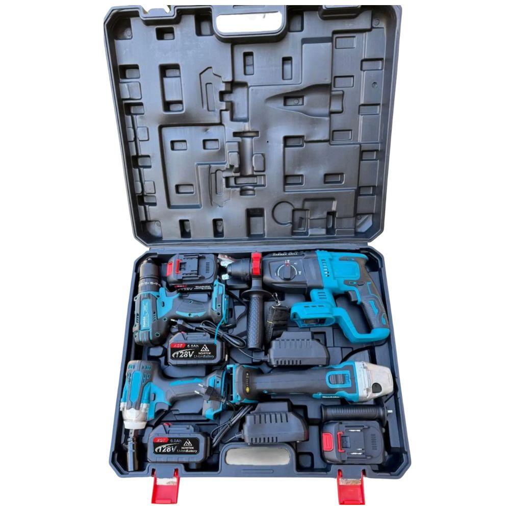 nortek aku 4u1 set profesionalni alat odvijač bušilica šrafilica brusilica sa baterijama i koferom