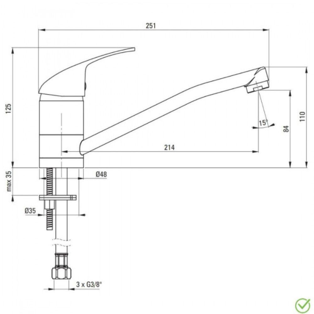Slavina hromirana 125mm visina 214mm raspon BEZ 060H