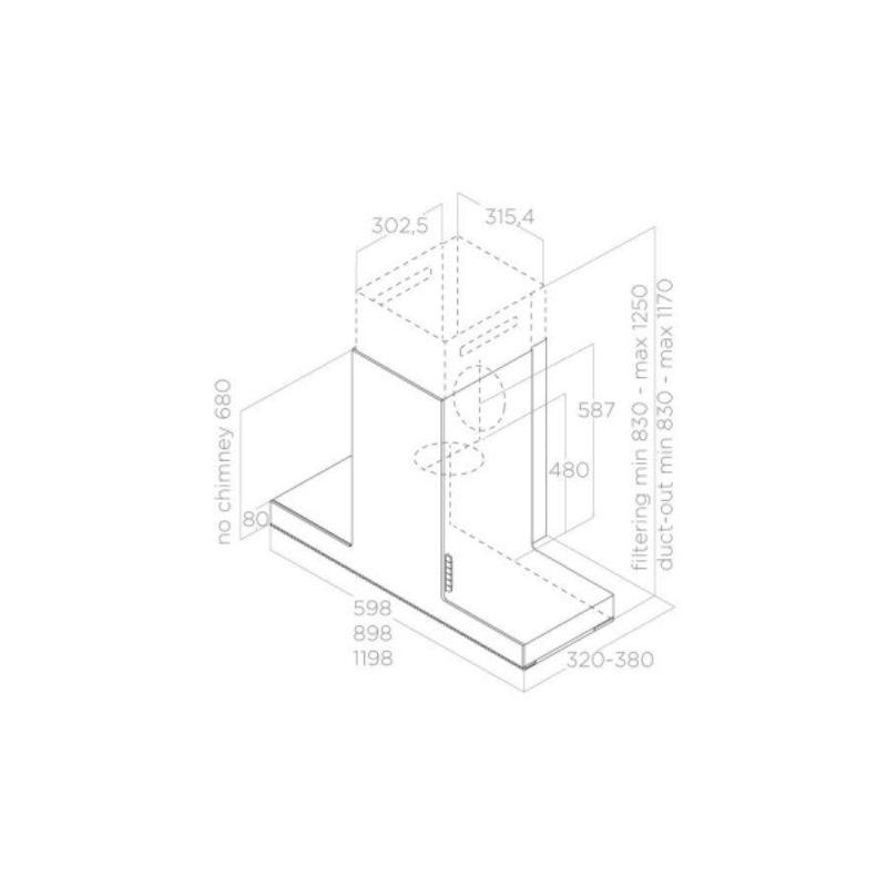 Tehnička šema – dimenzije, odvod Ø 150 mm, bočni prikaz -boss sve za kuću