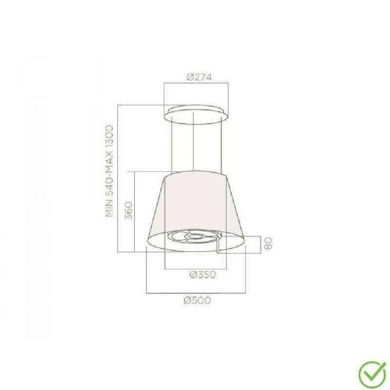 Tehnička šema – širina 51 cm, odvod Ø 150 mm