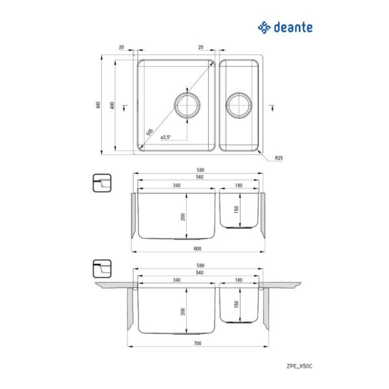Tehnički crtež sa dimenzijama 580 x 440 mm