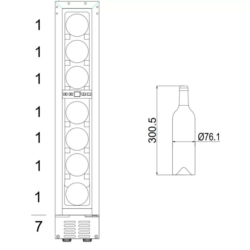 Ugradna vinska vitrina širine 15 cm – WK341 100-2S model